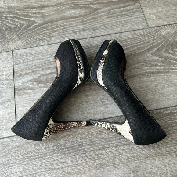 Pepe Marni Snakeskin Fabric Mixed Peep Toe Platform  Pumps - Picture 7 of 14